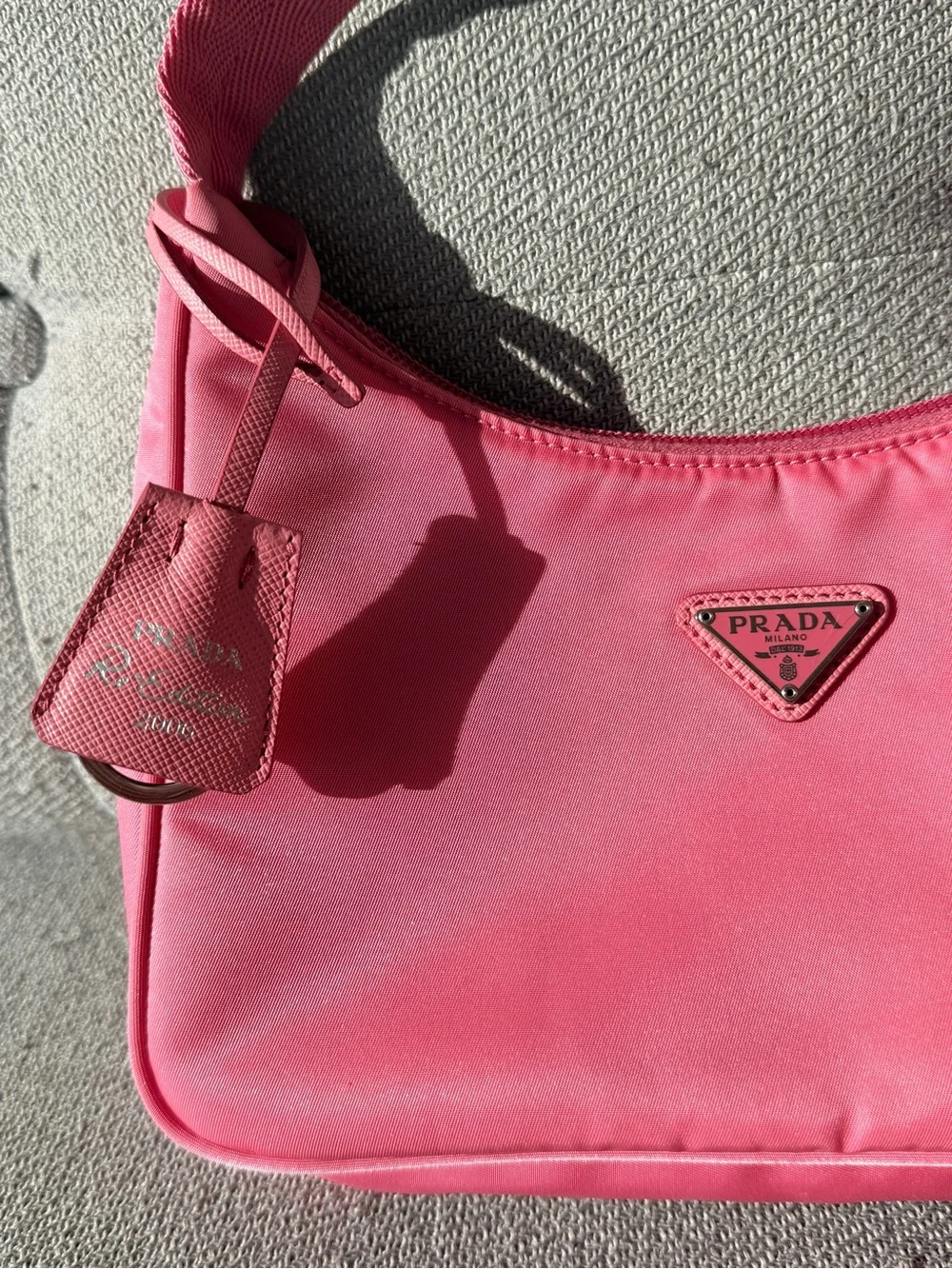 Prada Pink Nylon Shoulder Bag with Triangle Logo - Picture 3 of 6